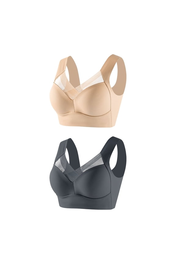 Friday Xysaqa 2-Pack Wireless Bras for Women Plus Size 3X 4X 5X 6X Comfort Full-Coverage Wirefree Bra for Women Mesh Soft Padded Everyday Bra Gray 6X