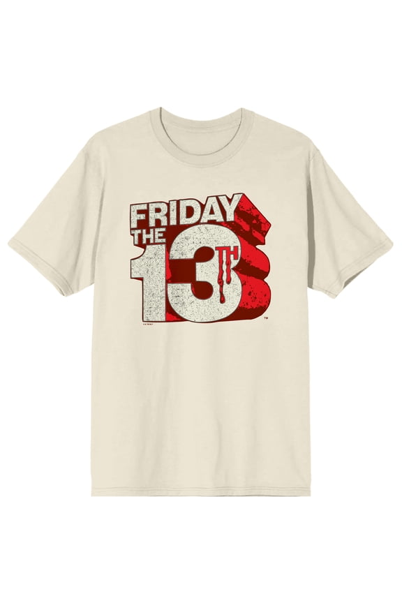 Friday the 13th 3D Title Logo Men's Natural Short Sleeve Crew Neck Tee-Medium