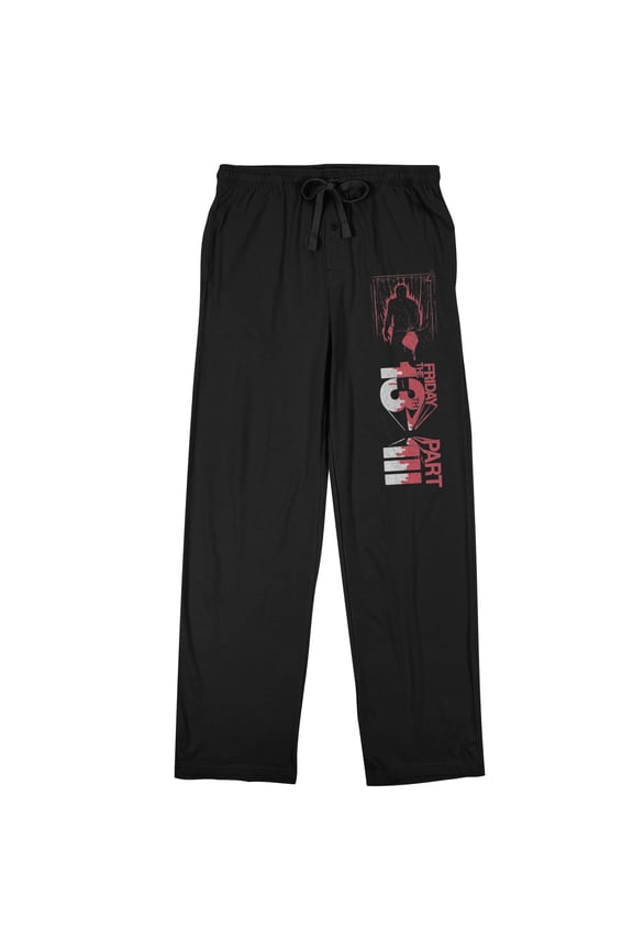 Friday the 13th Blood Splat on Jason Men's Black Graphic Sleep Pajama Pants-X-Large