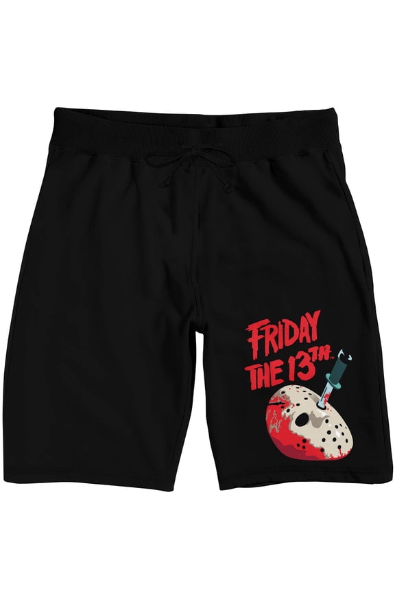 Friday the 13th Bloody Hockey Mask Men's Black Graphic Sleep Pajama Shorts-Medium