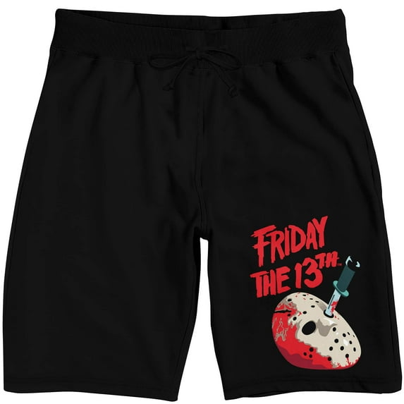 Friday the 13th Bloody Hockey Mask Men's Black Graphic Sleep Pajama Shorts-XL