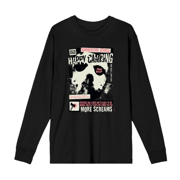 Friday the 13th Broken Mirror and Bloody Mask Adult Black Crew Neck Long Sleeve Tee-Medium