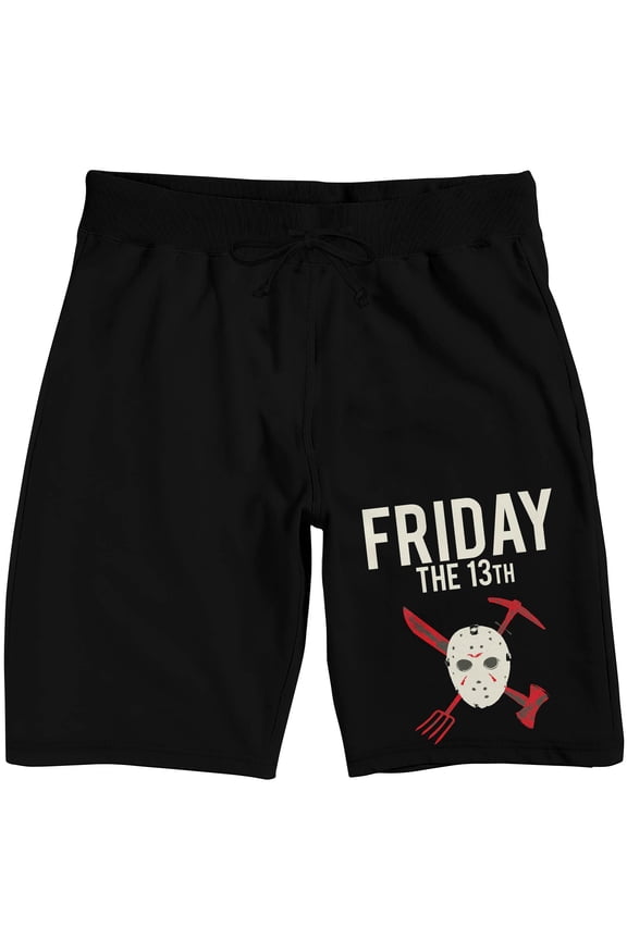 Friday the 13th Hockey Mask Men's Black Graphic Sleep Pajama Shorts-3XL