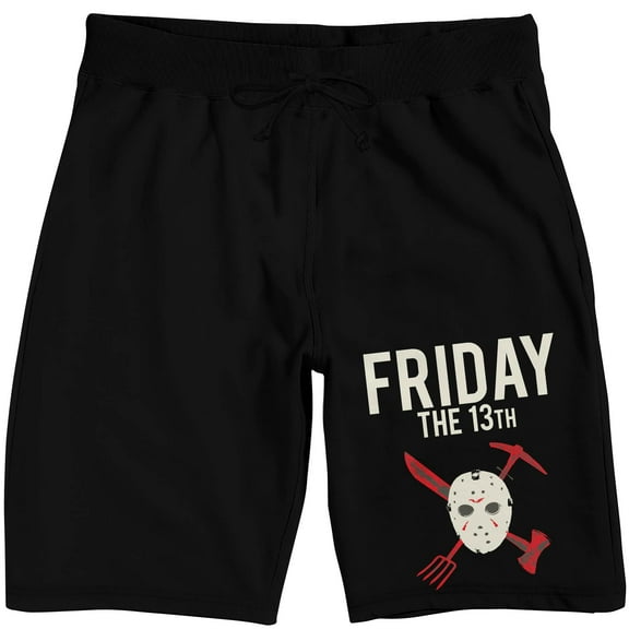 Friday the 13th Hockey Mask Men's Black Graphic Sleep Pajama Shorts-XXL