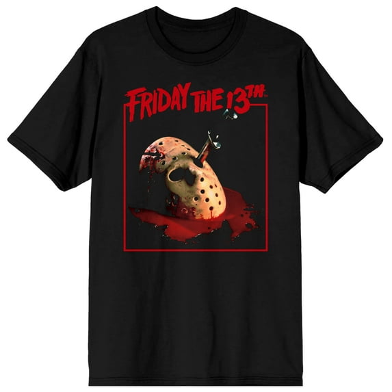 Friday the 13th Horror Movie Jason Bloody Mask Mens Black Graphic Tee Shirt - XL