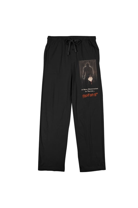 Friday the 13th Horror Movie New DImension In Terror Men's Black Sleep Pajama Pants-L