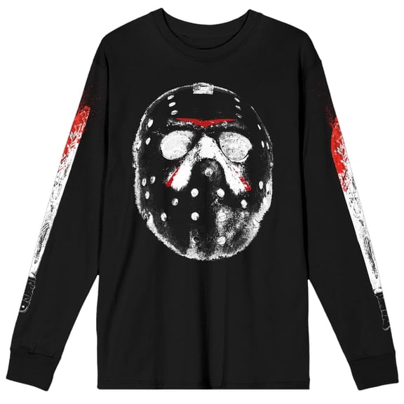 Friday the 13th Jason Hockey Mask Men's Black Long Sleeve Shirt-XL
