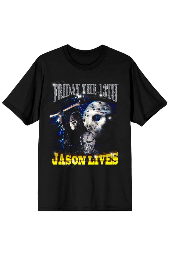 Friday the 13th Jason Lives Classic Horror Movie Mens Black Graphic Tee-5XL