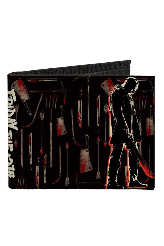 Friday the 13th Jason Machete Pose Bloody Tools Canvas Bi-Fold Wallet