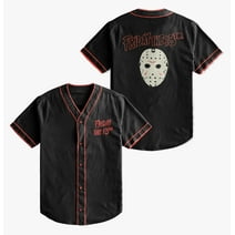 Friday the 13th Jason Voorhees Logo Mask Men's Baseball Athletic Jersey Button Down Short Sleeve Shirt for Mens and Womens (Size S-XL)