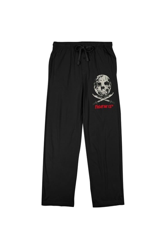 Friday the 13th Jason Voorhees Mask & Cross Bones Men's Black Sleep Pajama Pants-XL