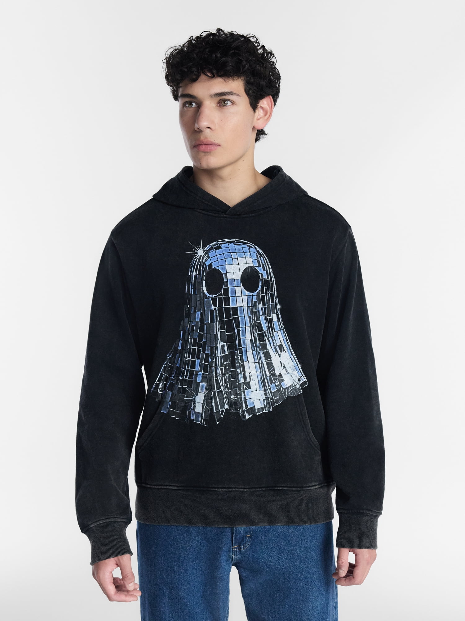 Halloween Oversized Fit Disco Ghost Graphic Fleece Hoodie Sweatshirt, Men's Sizes XS-4XLT