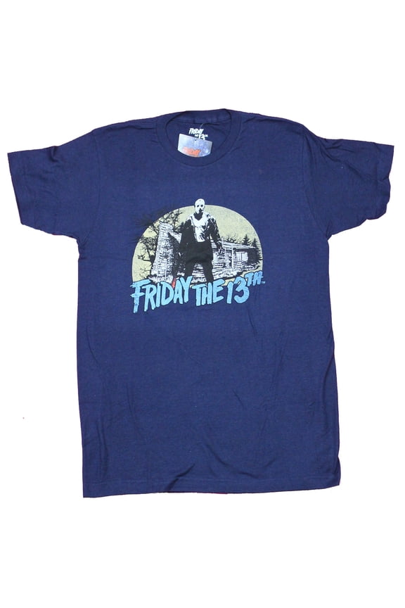 Friday the 13th Mens T-Shirt - Jason Standing In Front Of Cabin Image (Medium)