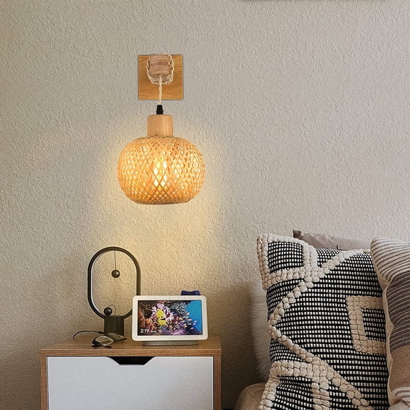 Frideko Bamboo Wall Sconce Lighting - Rattan Wall Lamps for Bedroom, Farmhouse Wall Light with Bamboo Lampshade, Rustic Boho Sconces Light Fixture for Living Room, 1 Pack