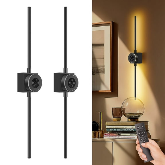 Frideko Battery Operated Wall Sconces Set of 2,USB Rechargeable Wall Lights with Remote & Touch Control,10000mAh LED Dimmable Picture Lamp for Living Room,Bedroom,Hallway, 30in Black