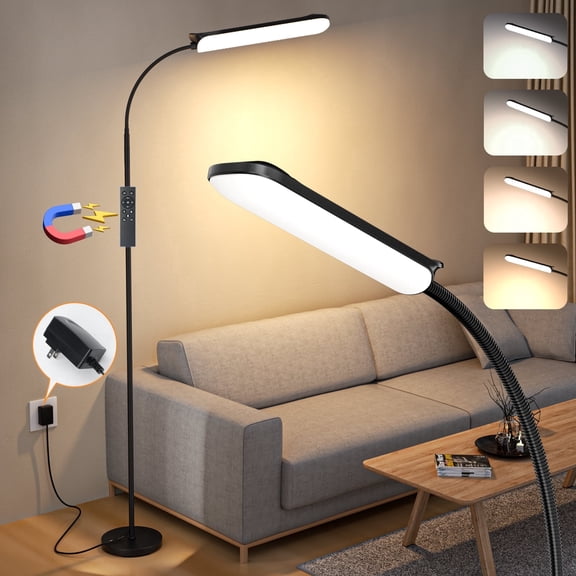FRIDEKO HOME LED Floor Lamps for Living Room, 18W 1800LM & 3CCT, Remote & Touch Control, 1H Timer Reading Light , 68.9in Gooseneck Standing Lamp for Office Living Room Bedroom, Black