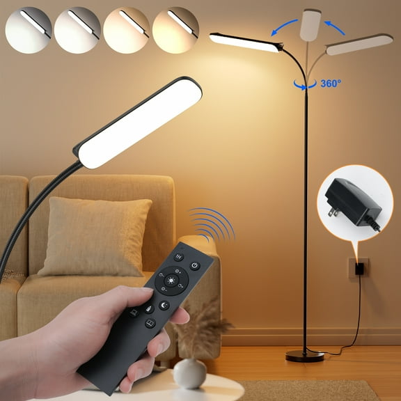 Frideko Home LED Floor Lamps for Living Room, 18W 1800LM & 3CCT, Remote & Touch Control, 1H Timer Reading Light , 68.9in Gooseneck Standing Lamp for Office Living Room Bedroom, Black