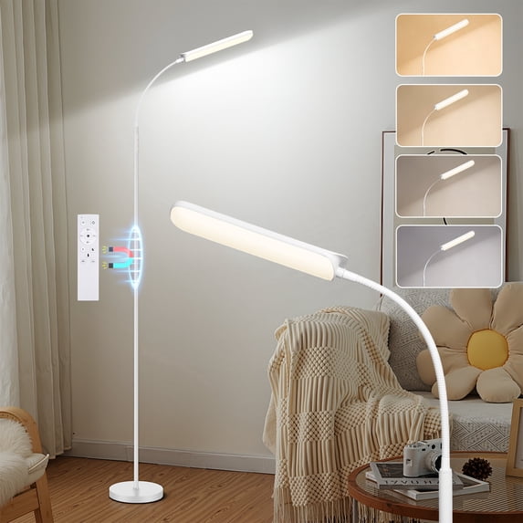 FRIDEKO HOME LED Floor Lamps for Living Room, 18W 1800LM & 3CCT, Remote & Touch Control, 1H Timer Reading Light , 68.9in Gooseneck Standing Lamp for Office Living Room Bedroom, White