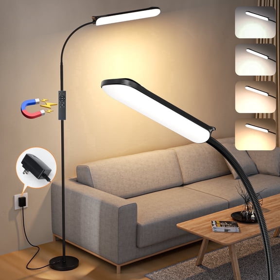 FRIDEKO HOME 69" Gooseneck Floor Lamp, 18W 1800LM & 3CCT, Dimmable 4 Color Temperatures, Remote & Touch Control, Timer Setting, Standing Reading Lamp for Office, Living Room, Bedroom, Black