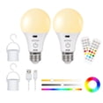 thumbnail image 1 of Frideko Home Rechargeable Battery Operated E26 Light Bulb with Remote Control 2 Packs, Dimmable Detachable LED Bulb with 11 Colors Selectable & 3 Timer, Wireless Puck Light Bulb for Wall Sconce, 1 of 10