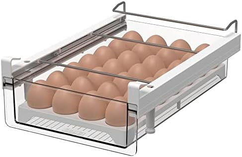 Fridge 28 Egg Drawer Pull Out,Clear Egg Holder Tray for Refrigerator With Handle, Refrigerator Organizer Bins Heavy Duty-L With Egg Tray