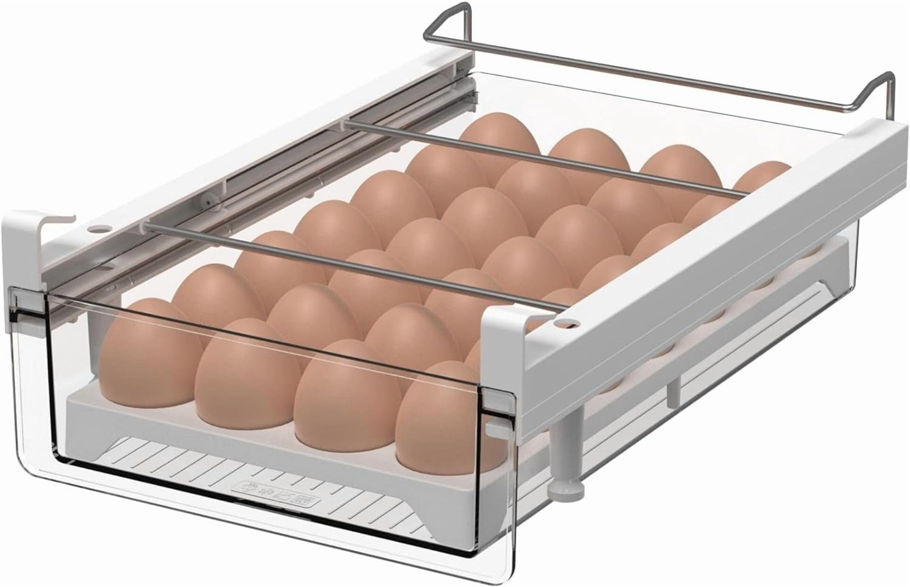 Fridge 28 Egg Drawer Pull Out,Clear Egg Holder Tray for Refrigerator With Handle, Refrigerator Organizer Bins Heavy Duty