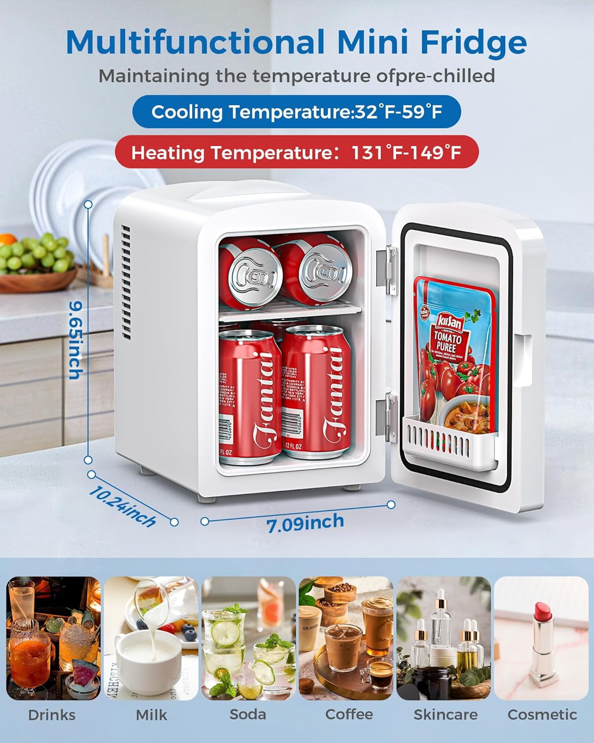 Fridge 4L Cooler Warmer Portable Compact Refrigerator for Makeup Skincare Food Drinks Bedroom Office Car White