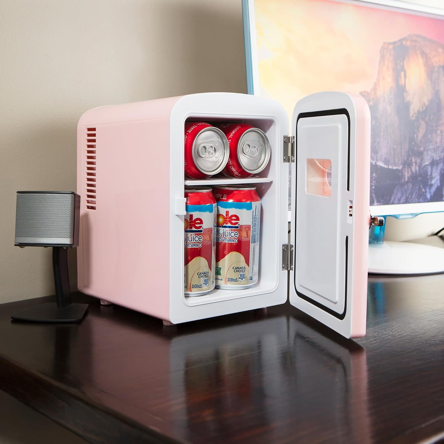Fridge - 6 Can Refrigerator for Bedroom Office, Portable Table Top Beverage Cooler, 12V 110V Refrigerador For Drinks, Soda, Wine, Use In Car, Dorm, Outdoor,