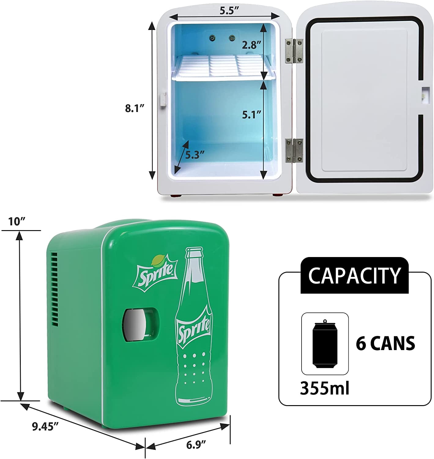 Fridge - 6 Can Refrigerator for Bedroom Office, Portable Table Top Beverage Cooler, 12V 110V Refrigerador For Drinks, Soda, Wines, Use In Car, Dorm, Outdoor,