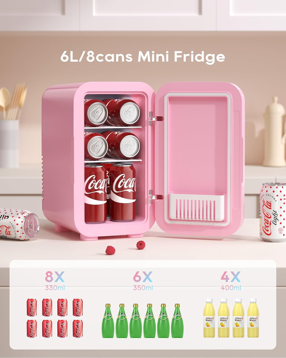Fridge 6 Liter Pink Portable Thermoelectric Cooler Warmer for Skincare Cosmetics Beverages Food Dorm Office Bedroom