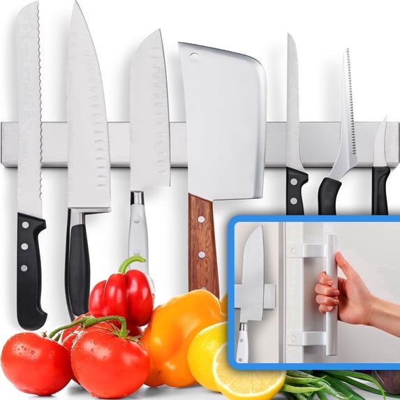 HMMAGNETS 17” Magnetic Knife Strip for Fridge, Stainless Steel Double-Sided Magnetic Knife Holder