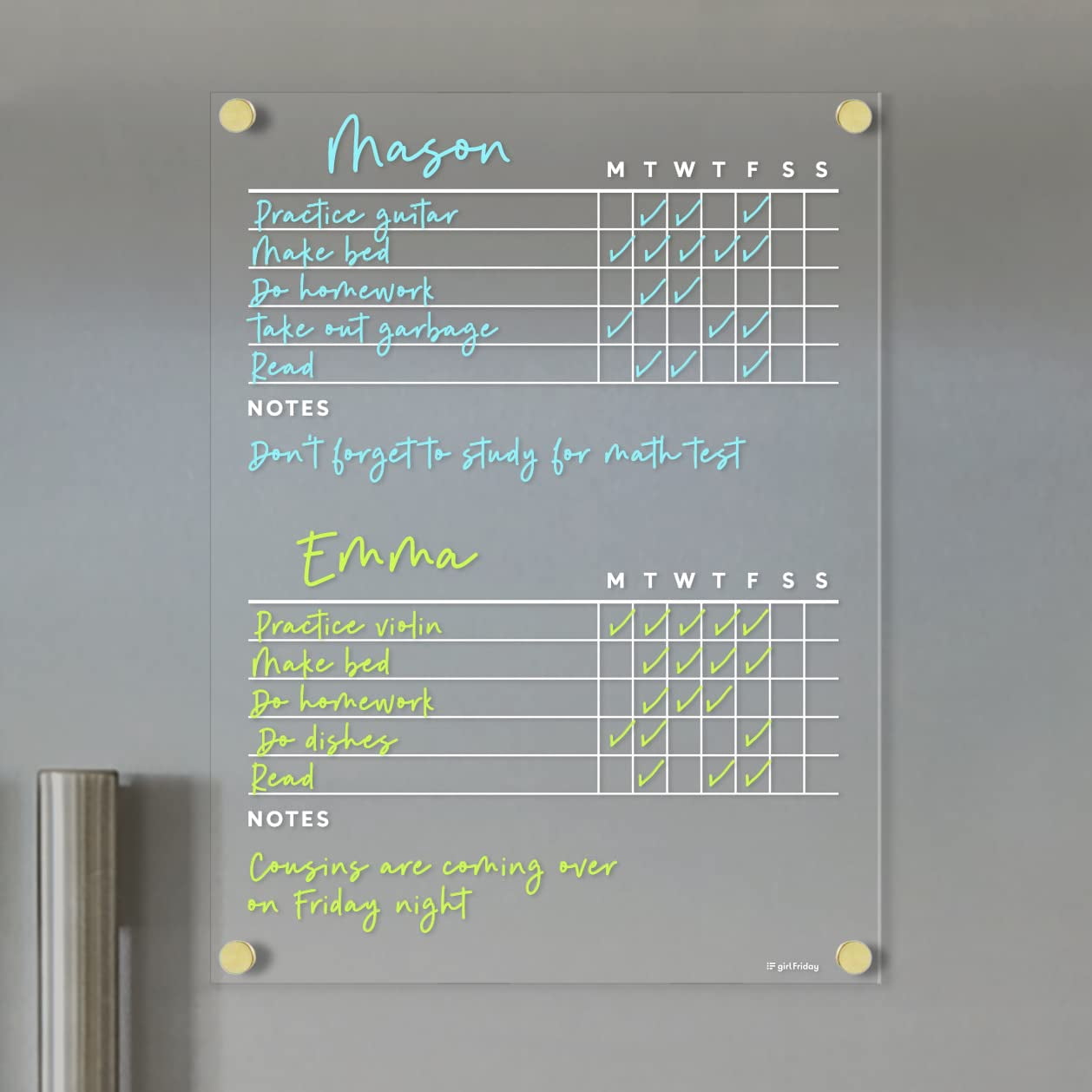 Fridge Chore Chart for , Magnetic Acrylic Dry Erase Board, Wet Erase Marker Included, Home Organization Tool, Silver Magnets
