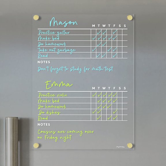 Fridge Chore Chart for , Magnetic Acrylic Dry Erase Board, Wet Erase Marker Included, Home Organization Tool, Silver Magnets