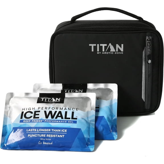 Fridge Cold Lunch Box with 2 Gel Ice Packs, Small Insulated Cooler Bag with Leak Proof Lining for School and Work, Black Ice