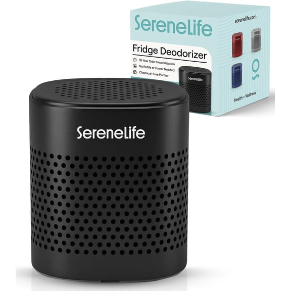 Fridge Deodorizer & Odor Eliminator, Multi-Use Refrigerator Deodorizer Aluminum Pod for Freezer, Closet, Car, Shoes & Enclosed Spaces, Compact, Reusable & Lasts Up to 10 Years (Black)