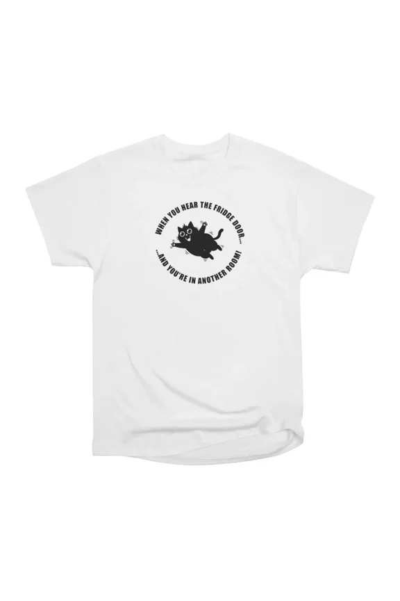 Fridge Door Physics Cat Meme T-Shirt Tee Gift For Him Merch For Her Apparel For Friend