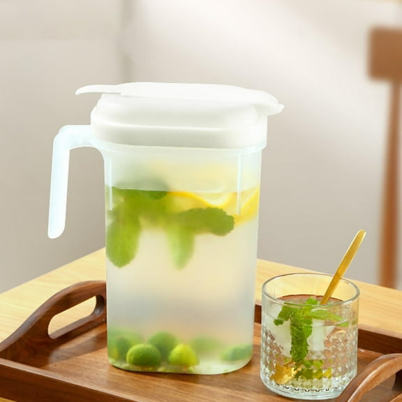 Fridge Door Waters Jug with Handle, 2 L Plastic Pitcher with Lid, Heavy-Duty Shatterproof Cold Water Kettle, Food Grade, for Hot/Cold Beverages, Water, Making Teas, Juices, Clear