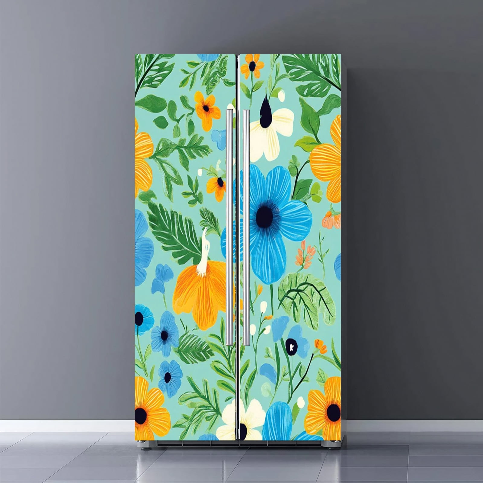 Fridge Door Wrap Vinyl Sticker Decor Front Refrigerator PVC Wallpaper ...