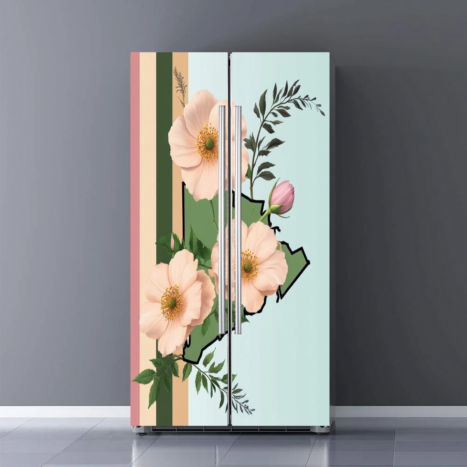 Fridge Door Wrap Vinyl Sticker Decor Front Refrigerator PVC Wallpaper ...