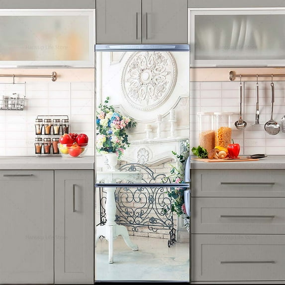 Fridge Door Wrap Vinyl Sticker - Decor Front Refrigerator PVC Wallpaper Decal - Freezer Covering Art Poster Peel and Stick Mural