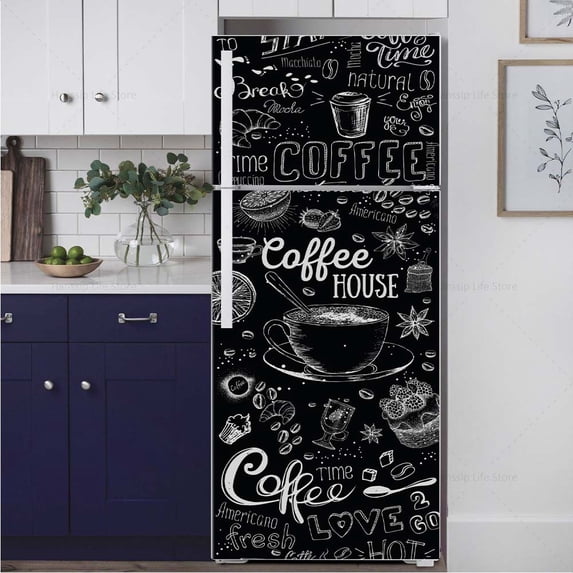 Fridge Door Wrap Vinyl Sticker - Decor Front Refrigerator PVC Wallpaper Decal - Freezer Covering Art Poster Peel and Stick Mural