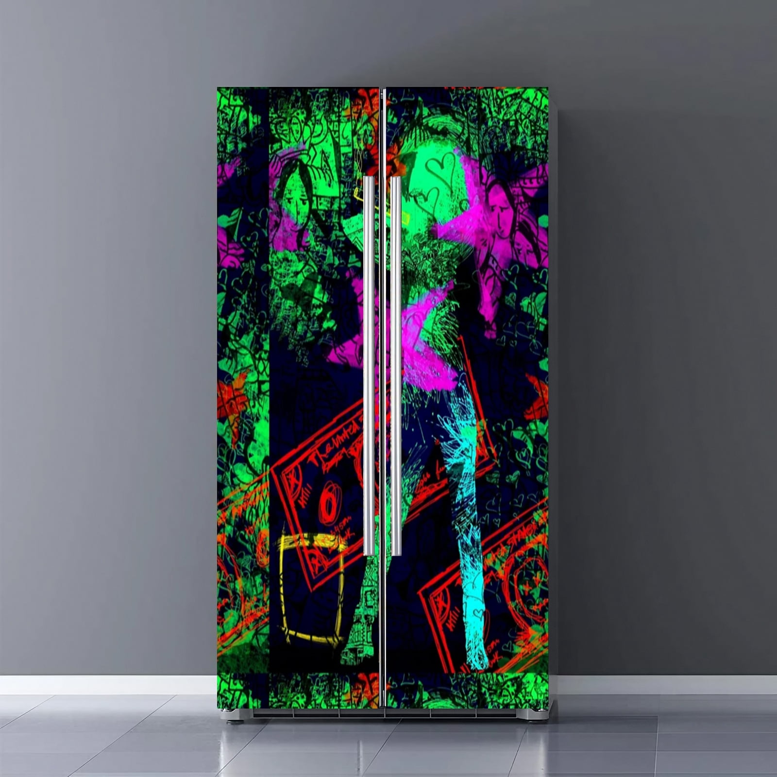 Fridge Door Wrap Vinyl Sticker Decor Front Refrigerator PVC Wallpaper ...