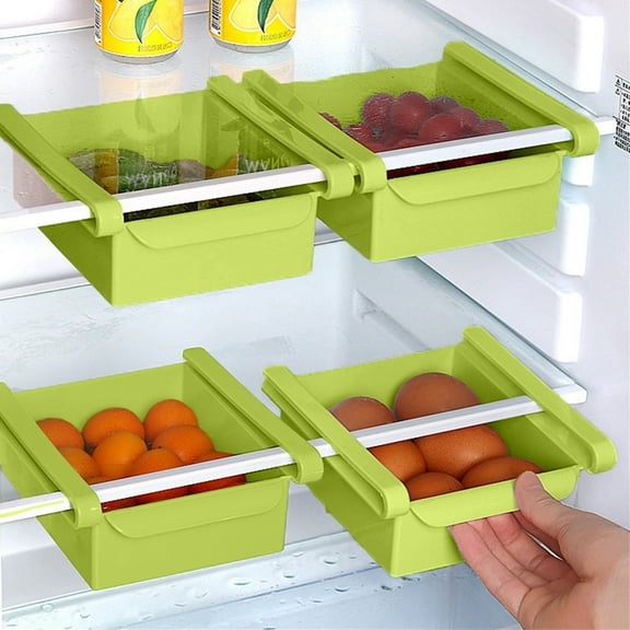 Fridge Drawer Organize, Retractable Refrigerator Storage Box, Adjustable Kitchen Organizer Pull Out Rack Box, Space Saving Under Shelf Fridge Sliding Drawer Organizer, Easy Clip-on