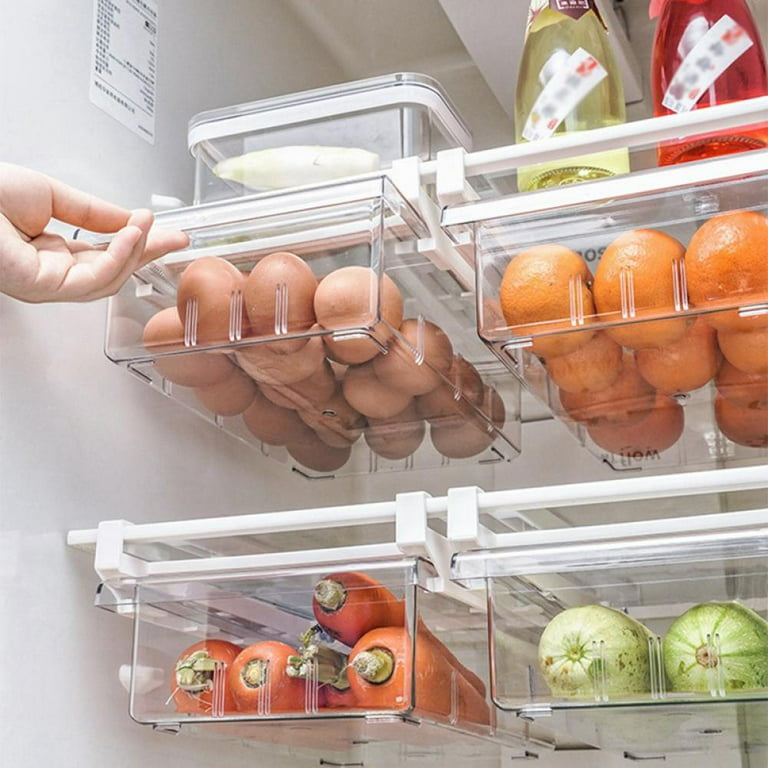 Household Organizer Fridge Fruit Storage Box Extendable Refrigerator  Storage Shelf Holder Pull-out Drawer Kitchen Accessories