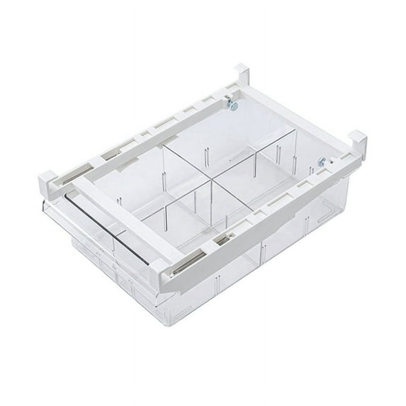 Fridge Drawer Organizer, Refrigerator Organizer Bins, Freely Pullable Storage Box with 4 Divided Sections, Fridge Shelf Holder Storage Box, Clear Container for Food Drinks Eggs Fruit