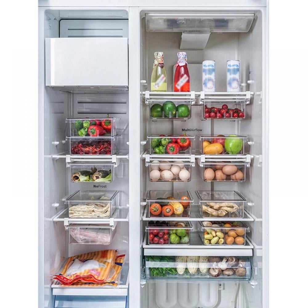 Fridge Drawer Organizer, Refrigerator Organizer Bins, Pull Out with Handle, Fridge Shelf Holder Storage Box, Clear Container for Food,Drinks