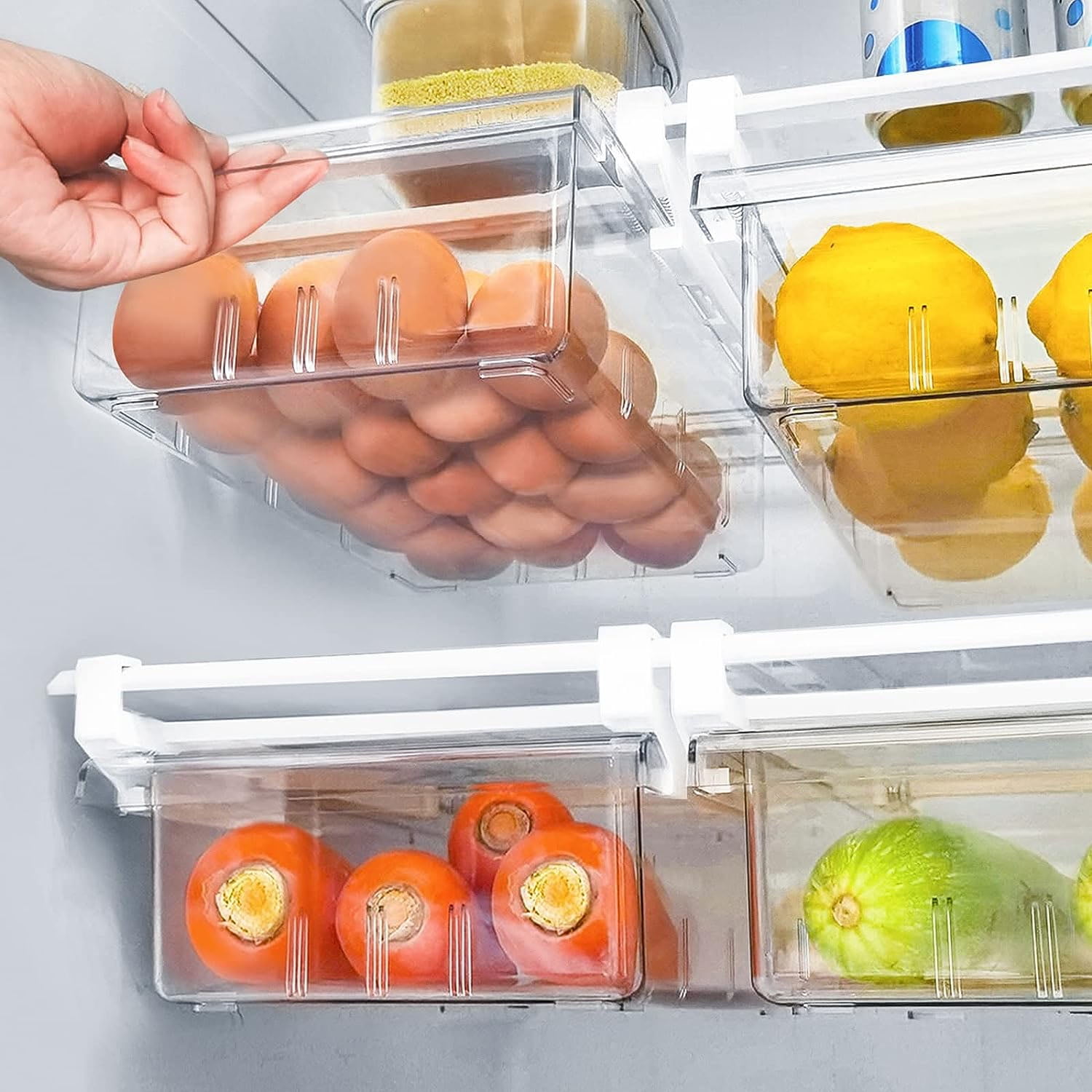 Fridge Drawer Organizer, Refrigerator Organizer Bins with Handle