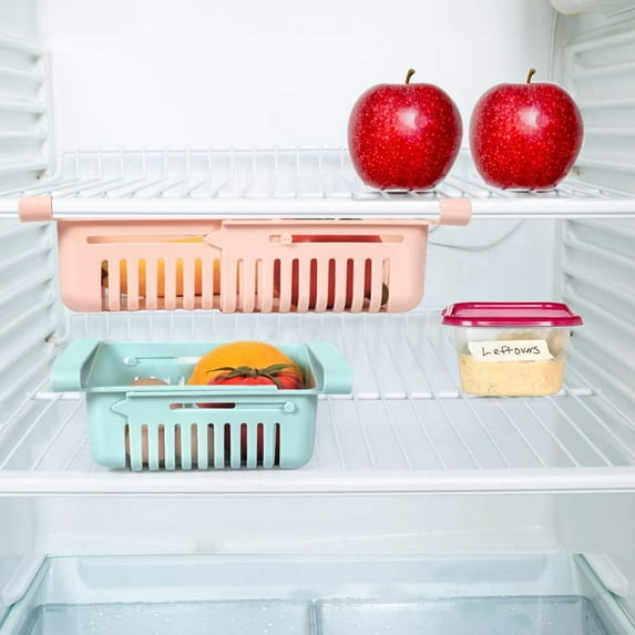 Fridge Drawer Organizer Set of 2 Kitchen Refrigerator Fridge Storage Box Pink, Blue