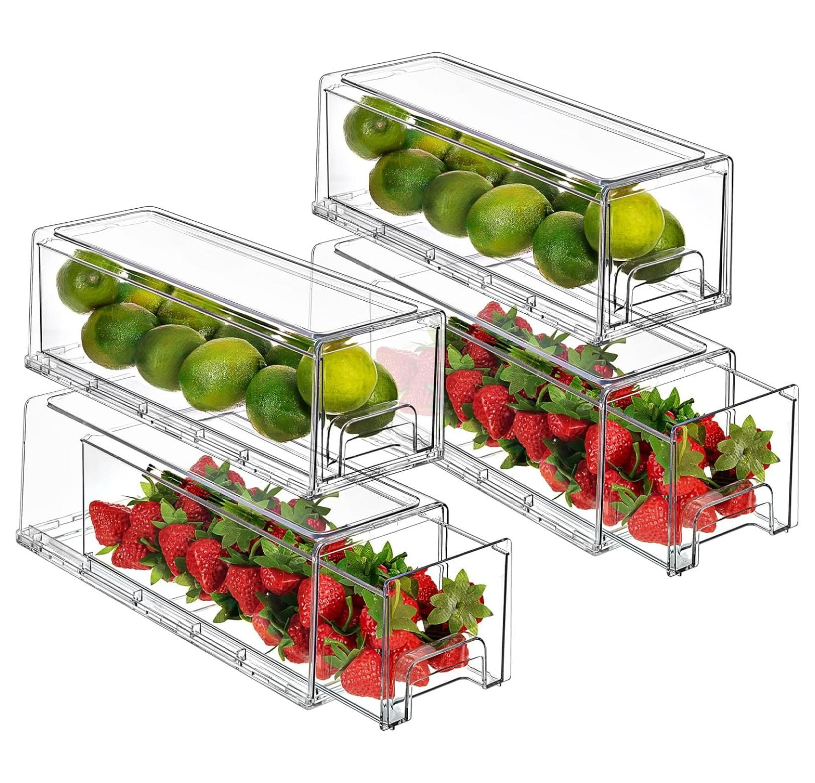 Fridge Drawers, Clear Stackable Pull Out Refrigerator Organizer Bins