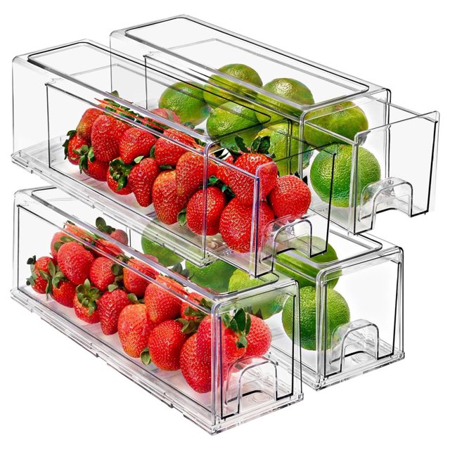 Fridge Drawers Clear Stackable Pull Out Refrigerator Organizer Bins